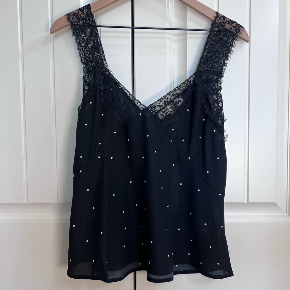Lovestitch Womens Aubrey Polka Dot Lace Cami in Black/Ivory, Size S, NWT